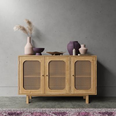 Product photograph of Retro Wood And Rattan Sideboard - 3 Doors from Choice Furniture Superstore