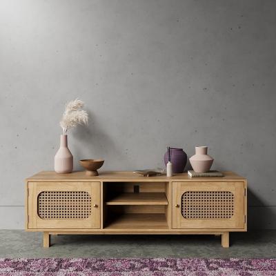 Product photograph of Clearance - Retro Wood And Rattan Tv Unit - 2 Door from Choice Furniture Superstore
