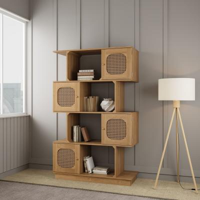 Product photograph of Retro Wood And Rattan Bookcase - 4 Door from Choice Furniture Superstore