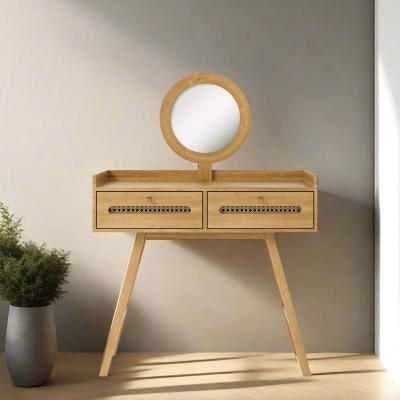 Product photograph of Retro Wood And Rattan Dressing Table With Mirror - 2 Drawers from Choice Furniture Superstore