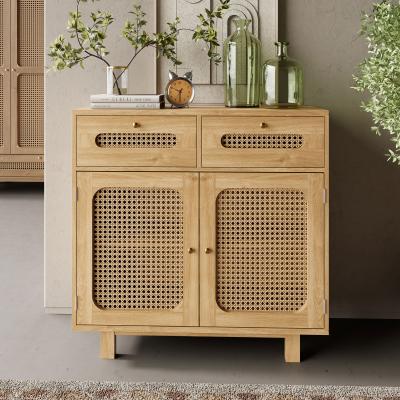 Product photograph of Retro Wood And Rattan 2 Drawer Sideboard - 2 Doors from Choice Furniture Superstore