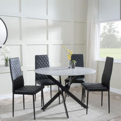 Chopstick Grey Glass And Black Metal 4 Seater Round Dining Set 4 Metro Black Leather Chairs With Black Legs