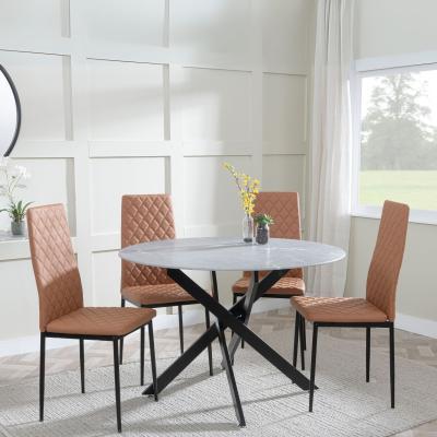 Product photograph of Chopstick Grey Glass And Black Metal 4 Seater Round Dining Set - 4 Metro Burnt Orange Leather Chairs With Black Legs from Choice Furniture Superstore