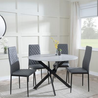 Chopstick Grey Glass And Black Metal 4 Seater Round Dining Set 4 Metro Grey Leather Chairs With Black Legs