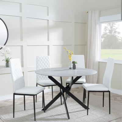 Chopstick Grey Glass And Black Metal 4 Seater Round Dining Set 4 Metro White Leather Chairs With Black Legs