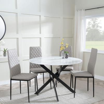 Chopstick White Glass And Black Metal 4 Seater Round Dining Set 4 Metro Beige Leather Chairs With Black Legs