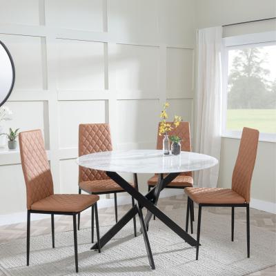 Chopstick White Glass And Black Metal 4 Seater Round Dining Set 4 Metro Burnt Orange Leather Chairs With Black Legs