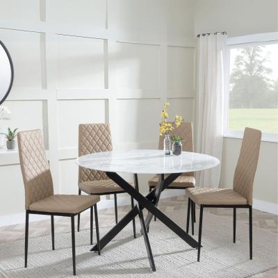 Chopstick White Glass And Black Metal 4 Seater Round Dining Set 4 Metro Cappuccino Leather Chairs With Black Legs