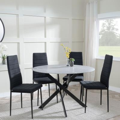 Product photograph of Chopstick Grey Glass And Black Metal 4 Seater Round Dining Set - 4 Lido Black Fabric Chairs With Black Legs from Choice Furniture Superstore