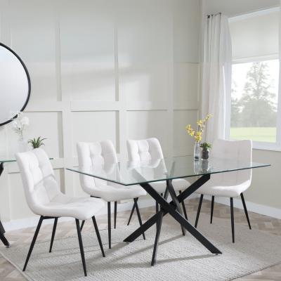 Chopstick Clear Glass And Black Metal Dining Set Corona Beige Fabric Chairs