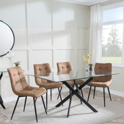 Chopstick Clear Glass And Black Metal Dining Set Corona Brown Fabric Chairs