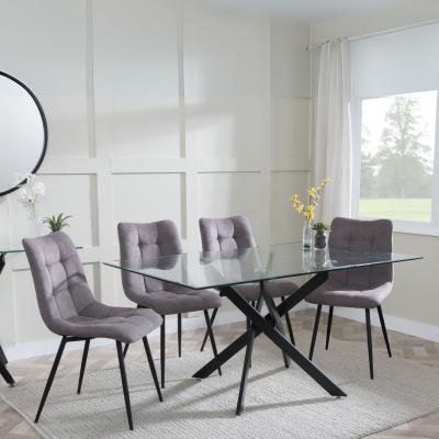 Chopstick Clear Glass And Black Metal Dining Set Corona Camel Fabric Chairs