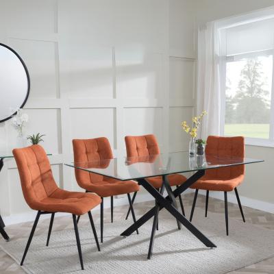 Chopstick Clear Glass And Black Metal Dining Set Corona Orange Fabric Chairs