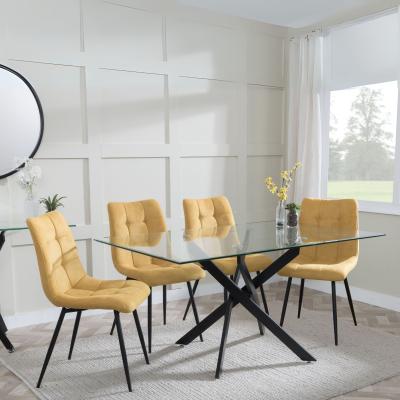 Chopstick Clear Glass And Black Metal Dining Set Corona Yellow Fabric Chairs