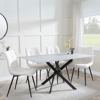 Chopstick Grey Glass And Black Metal Dining Set Corona Beige Fabric Chairs