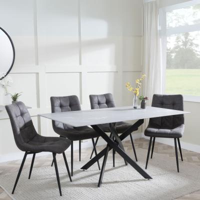 Chopstick Grey Glass And Black Metal Dining Set Corona Grey Fabric Chairs