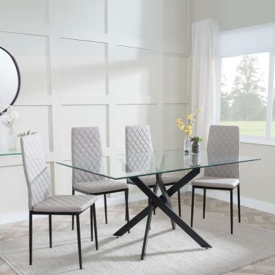 Chopstick Clear Glass And Black Metal Dining Set Metro Beige Leather Chairs With Black Legs