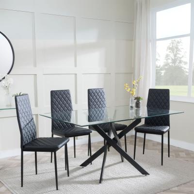 Chopstick Clear Glass And Black Metal Dining Set Metro Black Leather Chairs With Black Legs