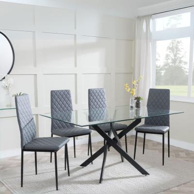 Chopstick Clear Glass And Black Metal Dining Set Metro Grey Leather Chairs With Black Legs