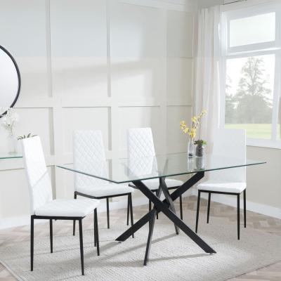 Chopstick Clear Glass And Black Metal Dining Set Metro White Leather Chairs With Black Legs