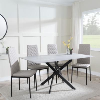 Chopstick Grey Glass And Black Metal Dining Set Metro Beige Leather Chairs With Black Legs