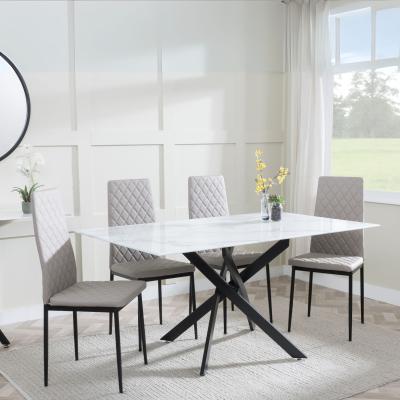 Chopstick White Glass And Black Metal Dining Set Metro Beige Leather Chairs With Black Legs