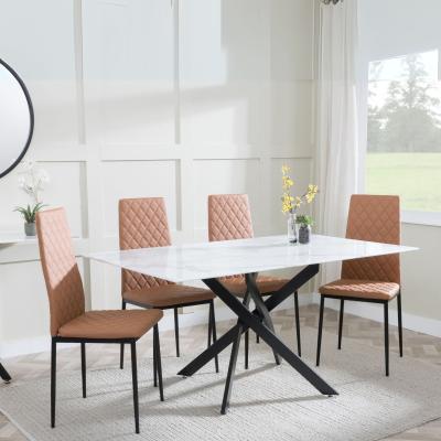 Chopstick White Glass And Black Metal Dining Set Metro Burnt Orange Leather Chairs With Black Legs