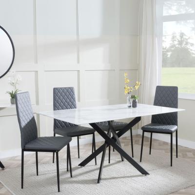 Chopstick White Glass And Black Metal Dining Set Metro Grey Leather Chairs With Black Legs