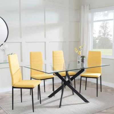 Chopstick Clear Glass And Black Metal Dining Set Lido Yellow Fabric Chairs With Black Legs