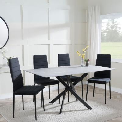 Chopstick Grey Glass And Black Metal Dining Set Lido Black Fabric Chairs With Black Legs