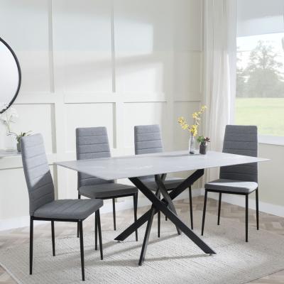 Chopstick Grey Glass And Black Metal Dining Set Lido Dark Grey Fabric Chairs With Black Legs