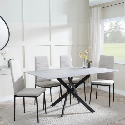 Chopstick Grey Glass And Black Metal Dining Set Lido Sand Fabric Chairs With Black Legs