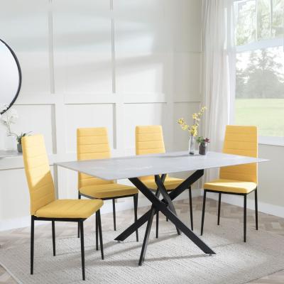 Product photograph of Chopstick Grey Glass And Black Metal Dining Set - Lido Yellow Fabric Chairs With Black Legs from Choice Furniture Superstore