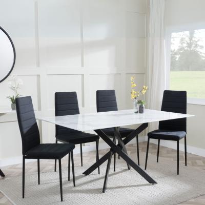 Chopstick White Glass And Black Metal Dining Set Lido Black Fabric Chairs With Black Legs