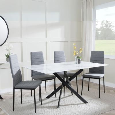 Chopstick White Glass And Black Metal Dining Set Lido Dark Grey Fabric Chairs With Black Legs