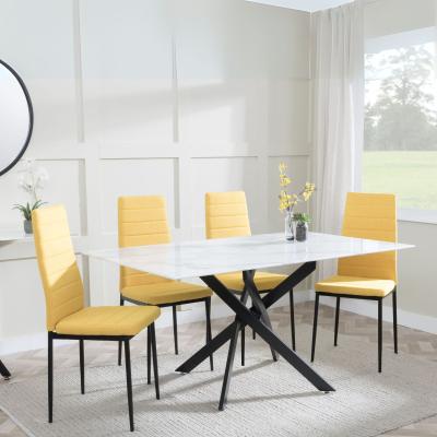 Chopstick White Glass And Black Metal Dining Set Lido Yellow Fabric Chairs With Black Legs