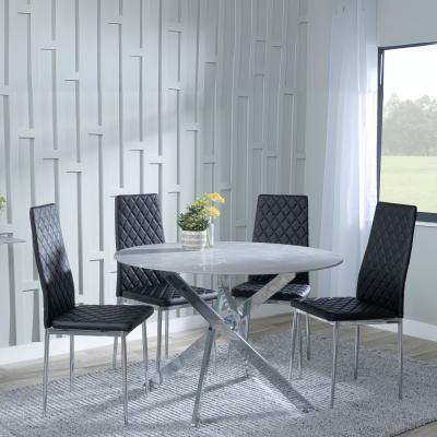 Chopstick Grey Glass And Chrome Metal 4 Seater Round Dining Set 4 Metro Black Leather Chairs With Chrome Legs