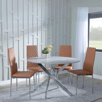 Chopstick Grey Glass And Chrome Metal 4 Seater Round Dining Set 4 Metro Burnt Orange Leather Chairs With Chrome Legs