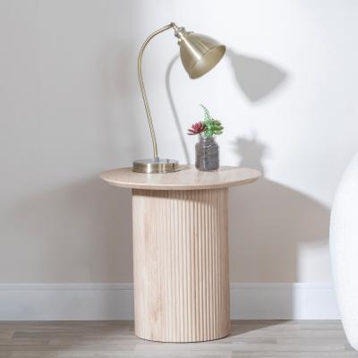 Product photograph of Bern Fluted Oak Effect Round End Table With Drum Base from Choice Furniture Superstore