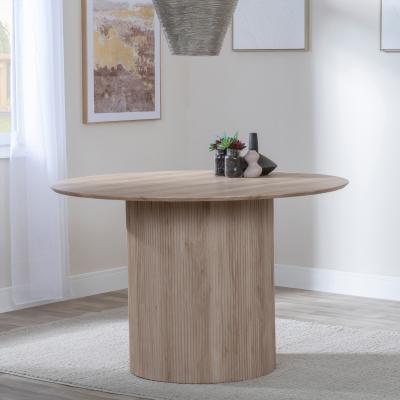 Product photograph of Bern Fluted 4 Seater Oak Effect Round Dining Table With Drum Base - 120cm from Choice Furniture Superstore