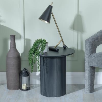 Product photograph of Bern Fluted Black Round End Table With Drum Base from Choice Furniture Superstore