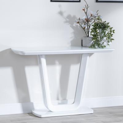 Product photograph of Athos White Gloss Console Table With Glass Top from Choice Furniture Superstore