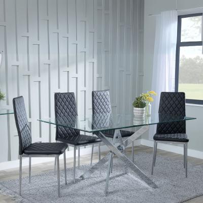 Chopstick Clear Glass And Chrome Metal Dining Set Metro Black Leather Chairs With Chrome Legs