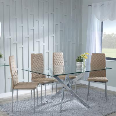 Product photograph of Chopstick Clear Glass And Chrome Metal Dining Set - Metro Cappuccino Leather Chairs With Chrome Legs from Choice Furniture Superstore