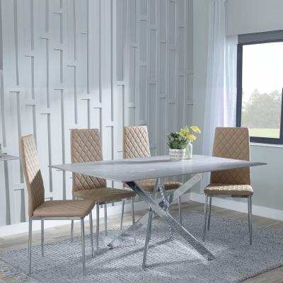 Chopstick Grey Glass And Chrome Metal Dining Set Metro Cappuccino Leather Chairs With Chrome Legs