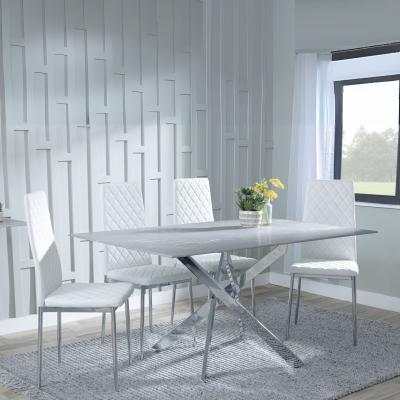 Product photograph of Chopstick Grey Glass And Chrome Metal Dining Set - Metro White Leather Chairs With Chrome Legs from Choice Furniture Superstore