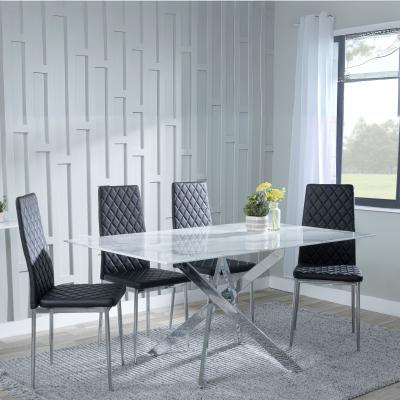 Product photograph of Chopstick White Glass And Chrome Metal Dining Set - Metro Black Leather Chairs With Chrome Legs from Choice Furniture Superstore