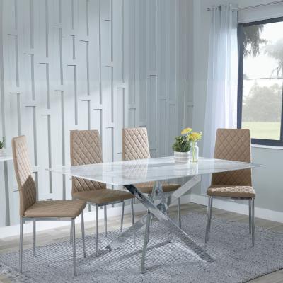 Chopstick White Glass And Chrome Metal Dining Set Metro Cappuccino Leather Chairs With Chrome Legs