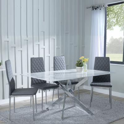 Chopstick White Glass And Chrome Metal Dining Set Metro Grey Leather Chairs With Chrome Legs