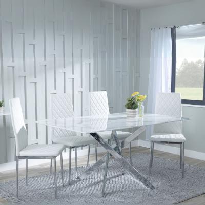 Chopstick White Glass And Chrome Metal Dining Set Metro White Leather Chairs With Chrome Legs